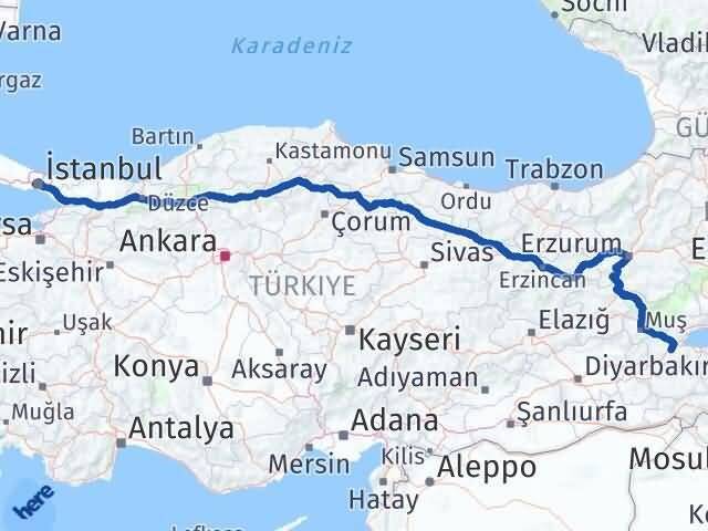 İstanbul Bayrampaşa Bitlis Arası Kaç Km - Yol Haritası