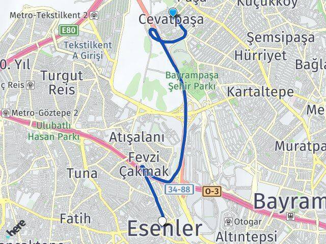 Cevatpaşa Esenler Arası Kaç Km - Yol Tarifi