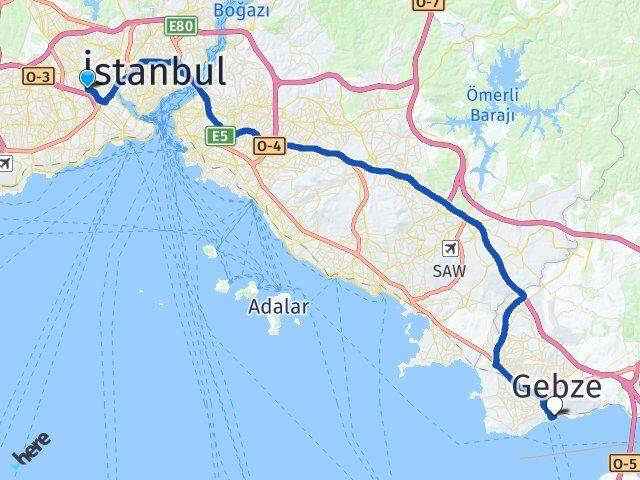 İstanbul Bayrampaşa Eskihisar Gebze Kocaeli Arası Kaç Km - Yol Haritası