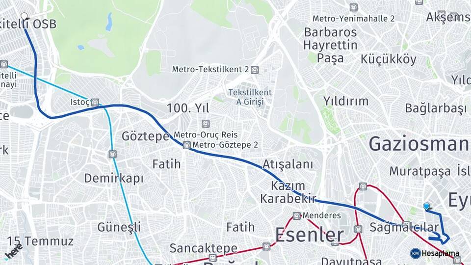 İstanbul Bayrampaşa İkitelli OSB Başakşehir Arası Kaç Km - Yol Haritası