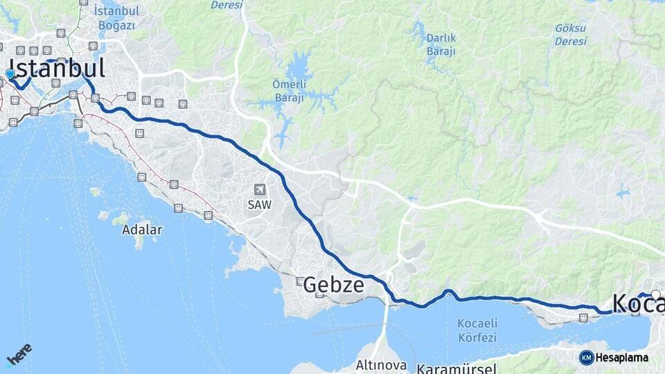 İstanbul Bayrampaşa Kocaeli Arası Kaç Km - Yol Haritası