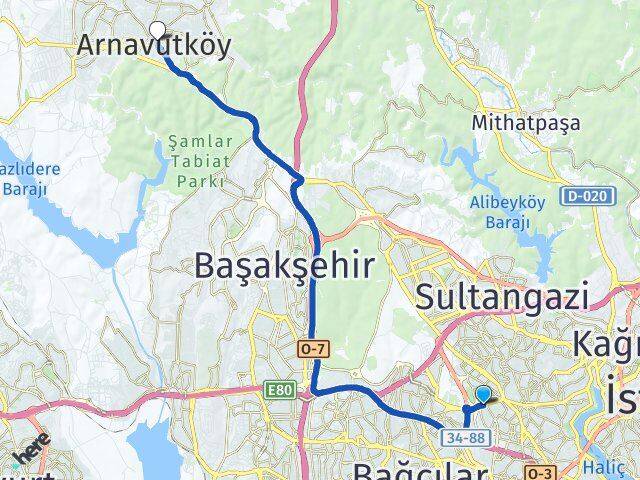İstanbul Bayrampaşa Kocatepe Arnavutköy Arası Kaç Km - Yol Haritası