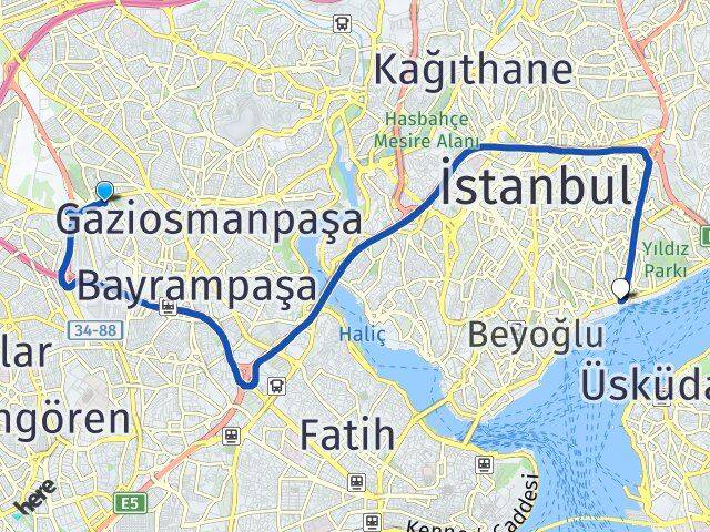 İstanbul Bayrampaşa Kocatepe Beşiktaş Arası Kaç Km - Yol Haritası