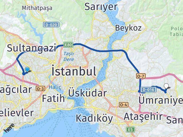 İstanbul Bayrampaşa Kocatepe Çekmeköy Arası Kaç Km - Yol Haritası