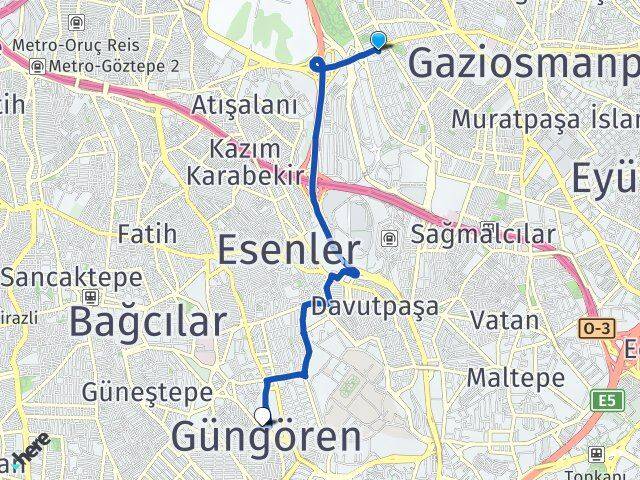 İstanbul Bayrampaşa Kocatepe Güngören Arası Kaç Km - Yol Haritası
