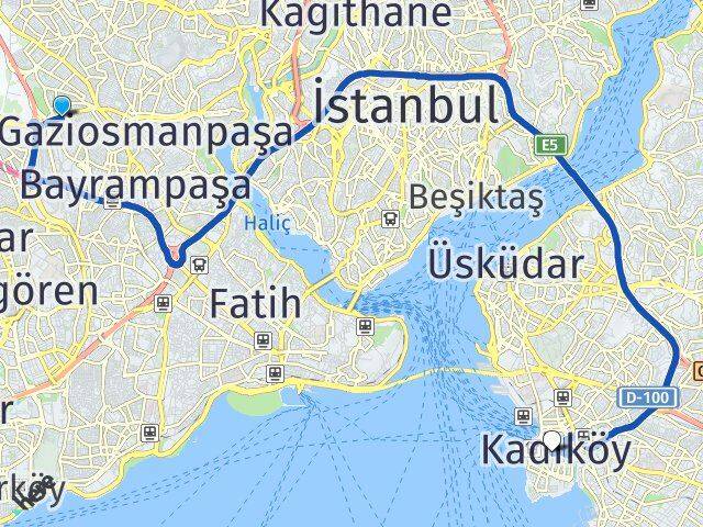 İstanbul Bayrampaşa Kocatepe Kadıköy Arası Kaç Km - Yol Haritası