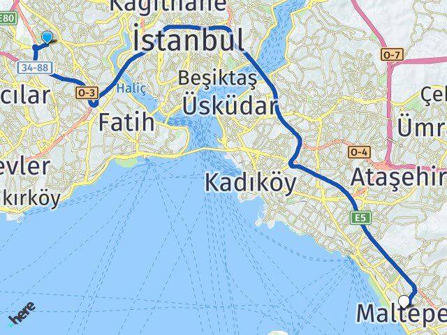İstanbul Bayrampaşa Kocatepe Maltepe Arası Kaç Km - Yol Haritası