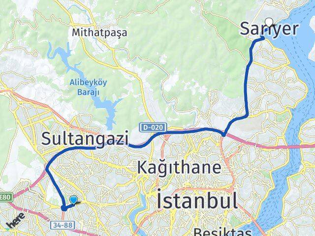 İstanbul Bayrampaşa Kocatepe Sarıyer Arası Kaç Km - Yol Haritası