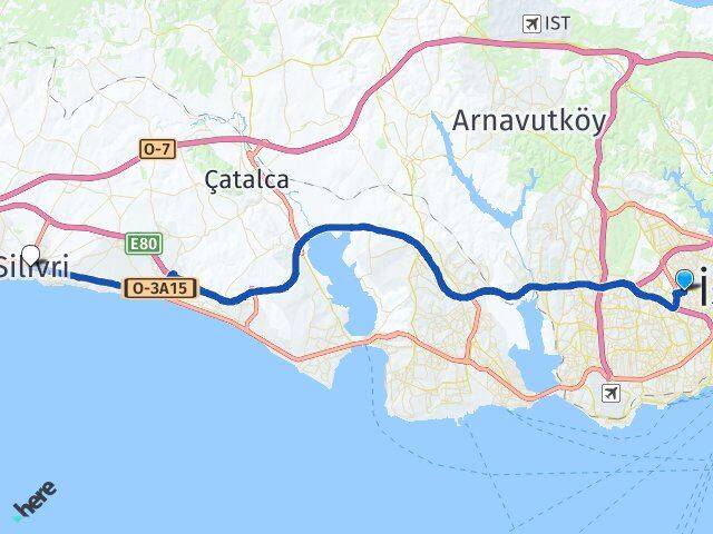 İstanbul Bayrampaşa Kocatepe Silivri Arası Kaç Km - Yol Haritası