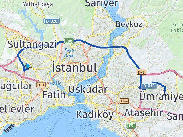 İstanbul Bayrampaşa Kocatepe Ümraniye Arası Kaç Km - Yol Haritası