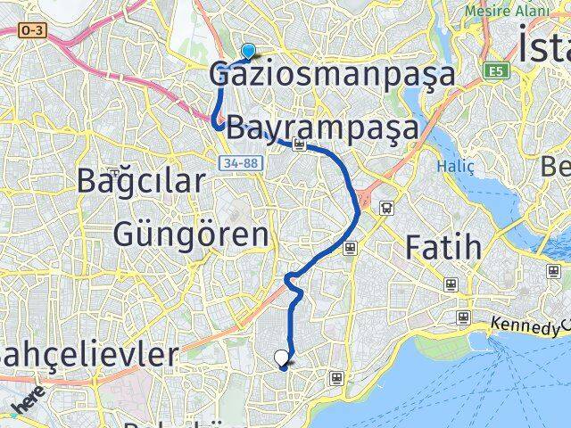 İstanbul Bayrampaşa Kocatepe Zeytinburnu Arası Kaç Km - Yol Haritası