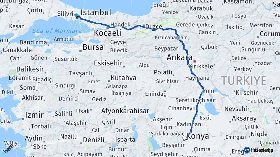 İstanbul Bayrampaşa Konya Arası Kaç Km - Yol Haritası