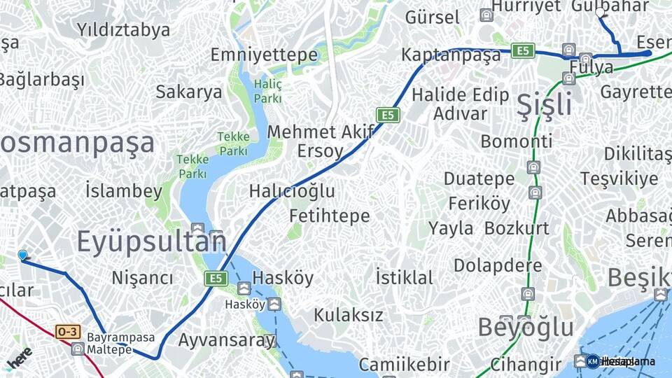 İstanbul Bayrampaşa Mecidiyeköy Şişli Arası Kaç Km - Yol Haritası