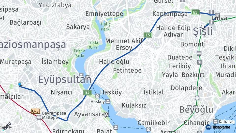 İstanbul Bayrampaşa Şişli Arası Kaç Km - Yol Haritası