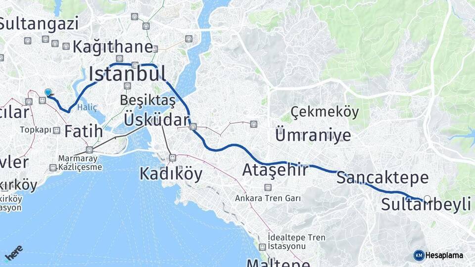 İstanbul Bayrampaşa Sultanbeyli Arası Kaç Km - Yol Haritası