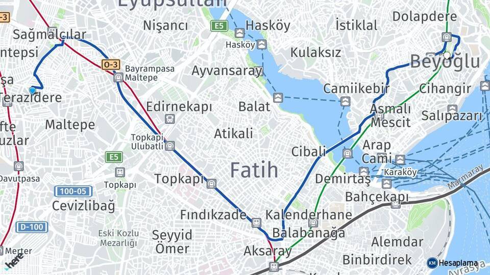 Terazidere Beyoğlu Arası Kaç Km - Yol Tarifi