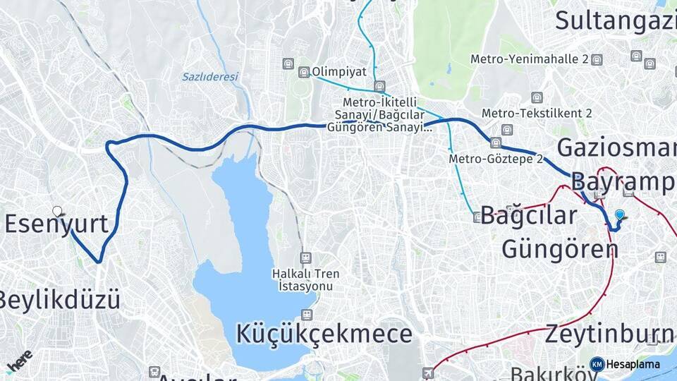 Terazidere Esenyurt Arası Kaç Km - Yol Tarifi
