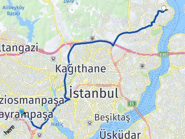 İstanbul Bayrampaşa Yeniköy Sarıyer Arası Kaç Km - Yol Haritası