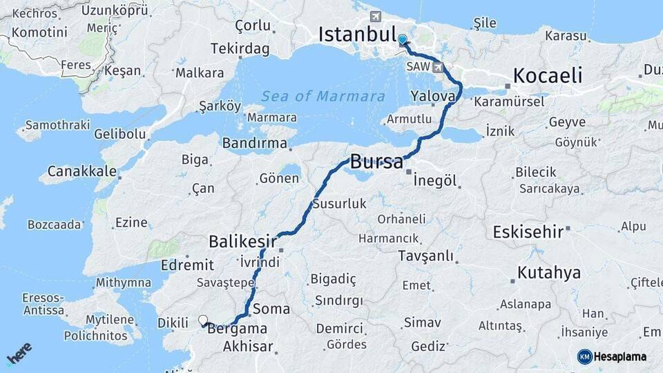 İstanbul Bergama Arası Kaç Km - Yol Tarifi