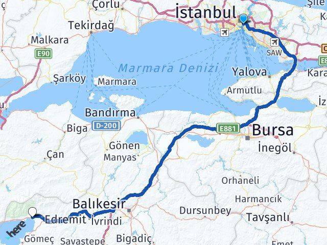 İstanbul Beşiktaş Akçay Edremit Balıkesir Arası Kaç Km - Yol Haritası