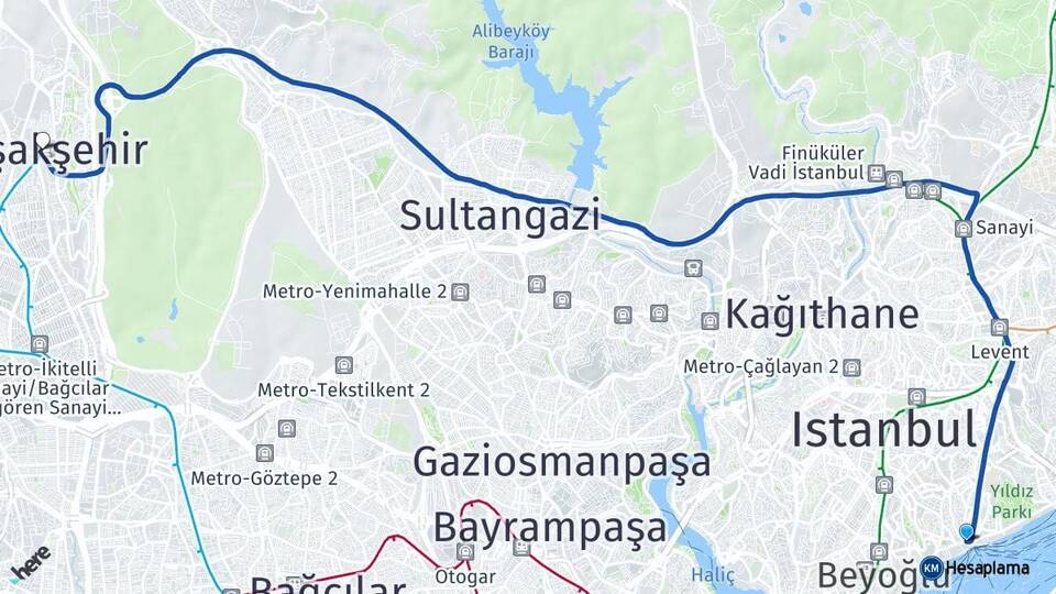 İstanbul Beşiktaş Başakşehir Arası Kaç Km - Yol Haritası
