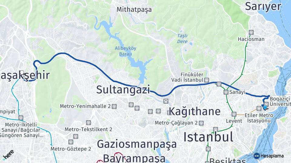 İstanbul Beşiktaş Bebek Başakşehir Arası Kaç Km - Yol Haritası