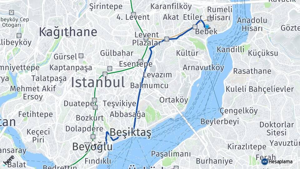 İstanbul Beşiktaş Bebek Beyoğlu Arası Kaç Km - Yol Haritası