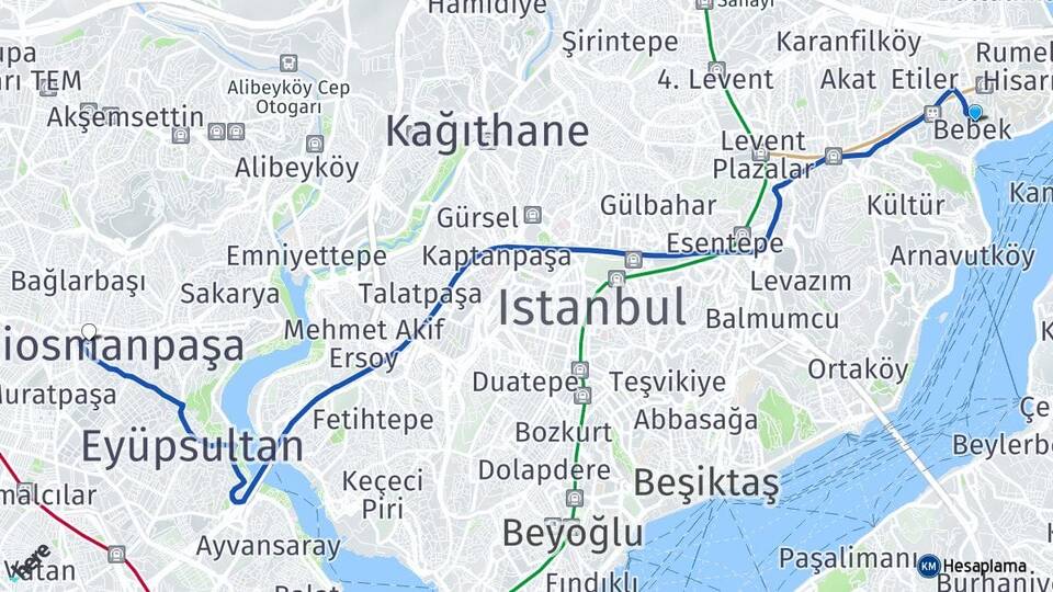 İstanbul Beşiktaş Bebek Gaziosmanpaşa Arası Kaç Km - Yol Haritası