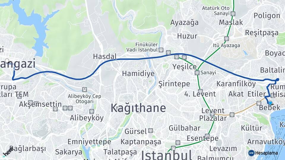İstanbul Beşiktaş Bebek Sultangazi Arası Kaç Km - Yol Haritası