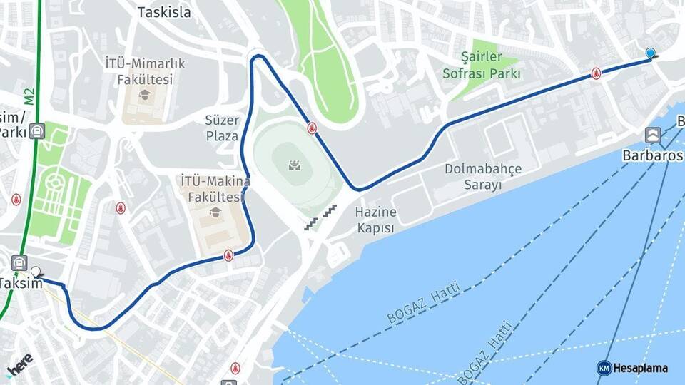 İstanbul Beşiktaş Beyoğlu Arası Kaç Km - Yol Haritası