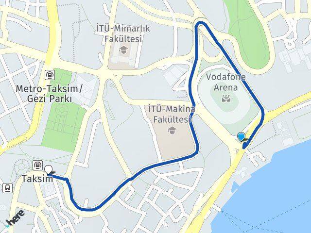 İstanbul Beşiktaş Dolmabahçe Beyoğlu Arası Kaç Km - Yol Haritası