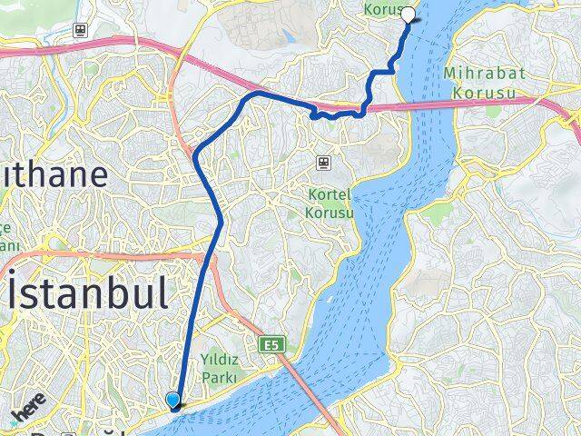 İstanbul Beşiktaş Emirgan Sarıyer Arası Kaç Km - Yol Haritası