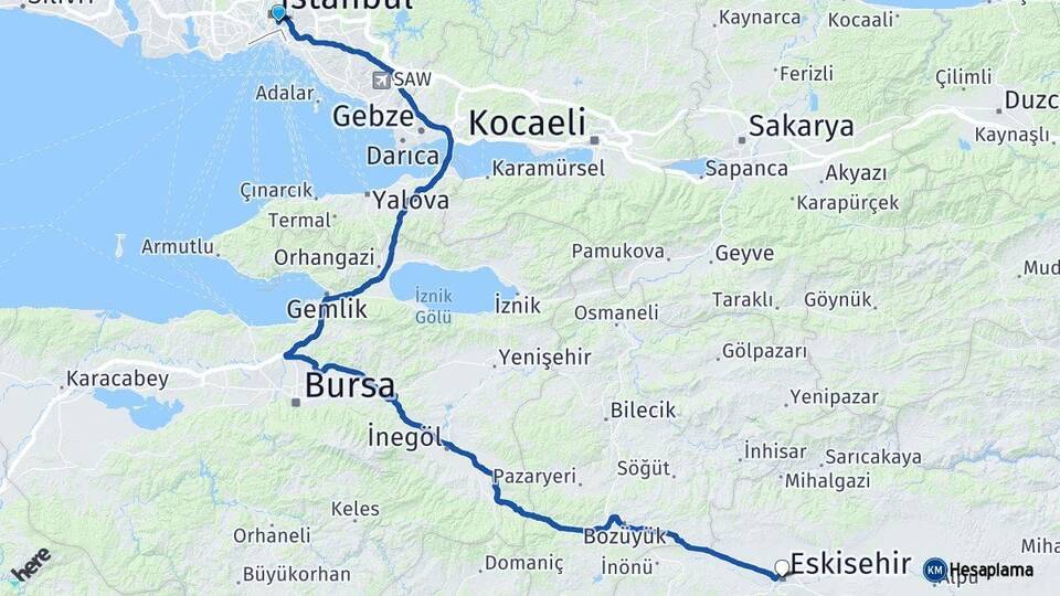Beşiktaş Eskişehir Arası Kaç Km - Yol Tarifi
