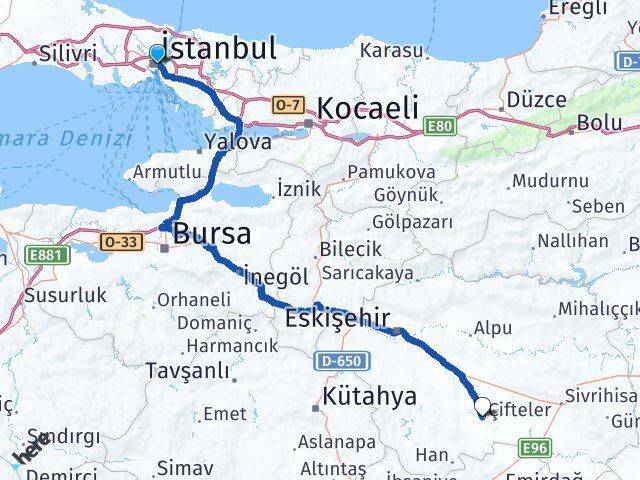 Gayrettepe Çifteler Arası Kaç Km - Yol Tarifi