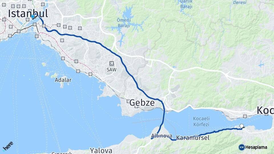 İstanbul Beşiktaş Gölcük Kocaeli Arası Kaç Km - Yol Haritası