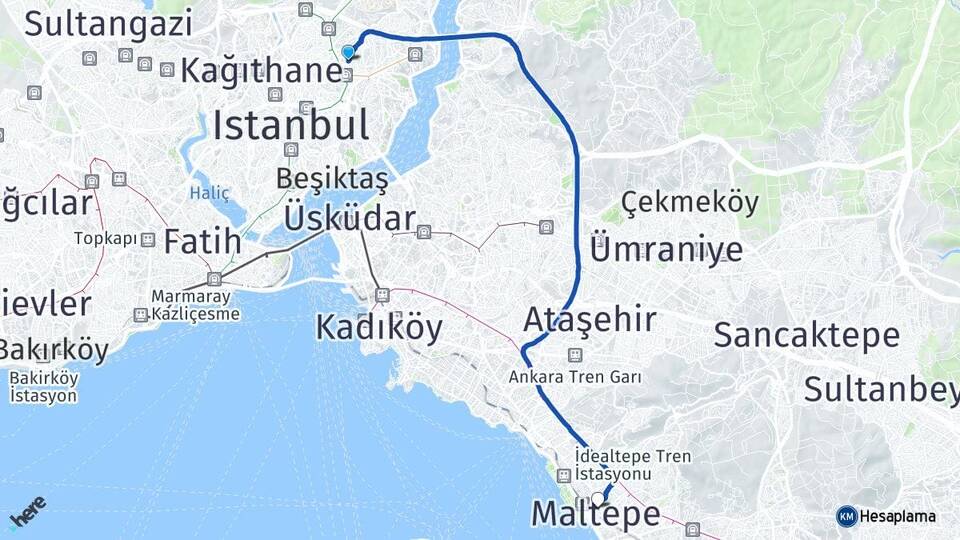 İstanbul Beşiktaş Levent Maltepe Arası Kaç Km - Yol Haritası