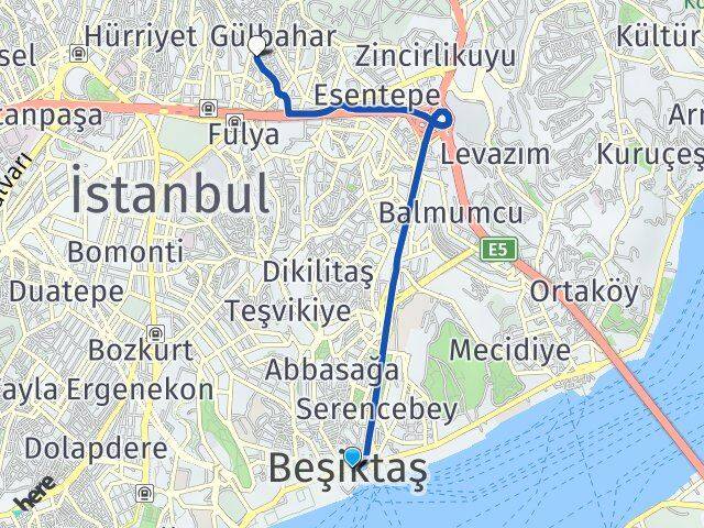 İstanbul Beşiktaş Mecidiyeköy Şişli Arası Kaç Km - Yol Haritası