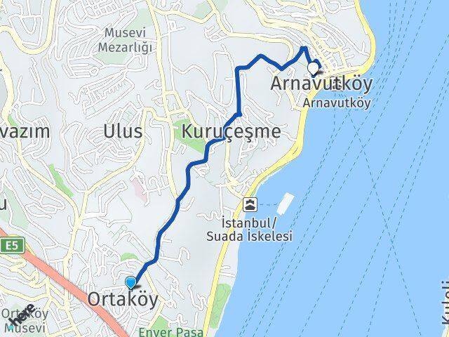 İstanbul Beşiktaş Ortaköy Arnavutköy Beşiktaş Arası Kaç Km - Yol Haritası
