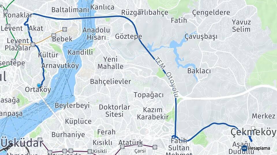 Ortaköy Çekmeköy Arası Kaç Km - Yol Tarifi