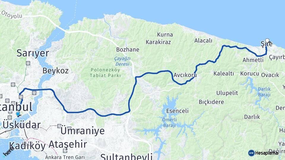 İstanbul Beşiktaş Şile Arası Kaç Km - Yol Haritası
