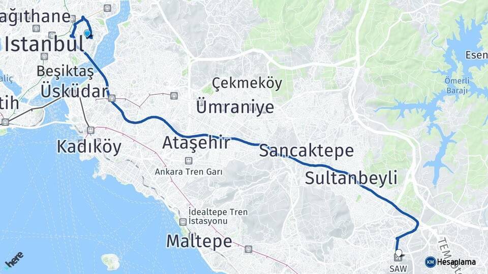 Ulus Sabiha Gökçen Havalimanı Arası Kaç Km - Yol Tarifi