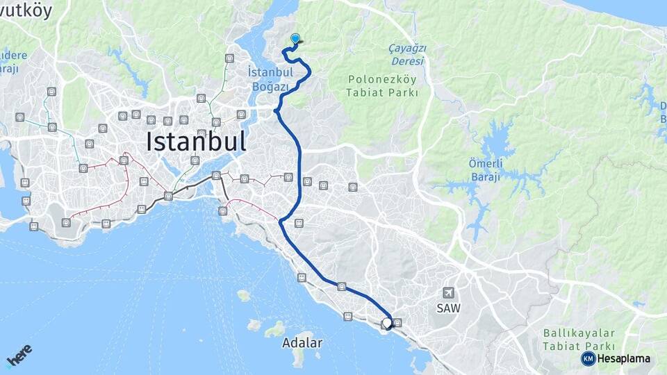 İstanbul Beykoz Akbaba Pendik Arası Kaç Km - Yol Haritası