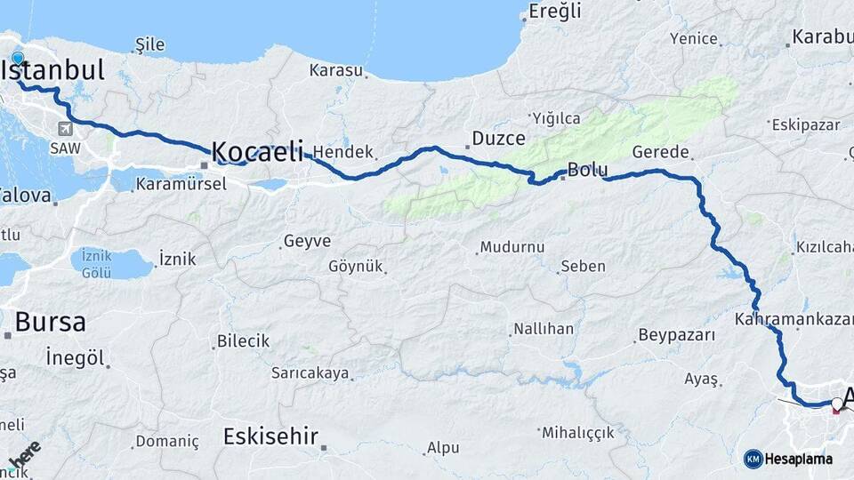 İstanbul Beykoz Ankara Arası Kaç Km - Yol Haritası