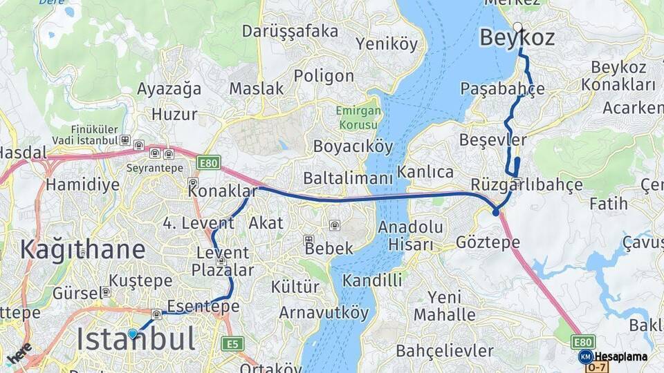 İstanbul Beykoz Arası Kaç Km - Yol Haritası