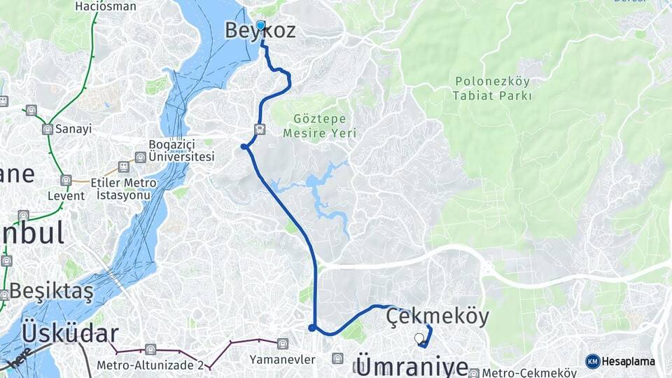 İstanbul Beykoz Aşağı Dudullu Ümraniye Arası Kaç Km - Yol Haritası