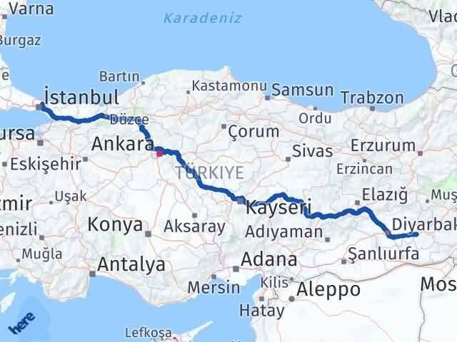İstanbul Beykoz Batman Arası Kaç Km - Yol Haritası