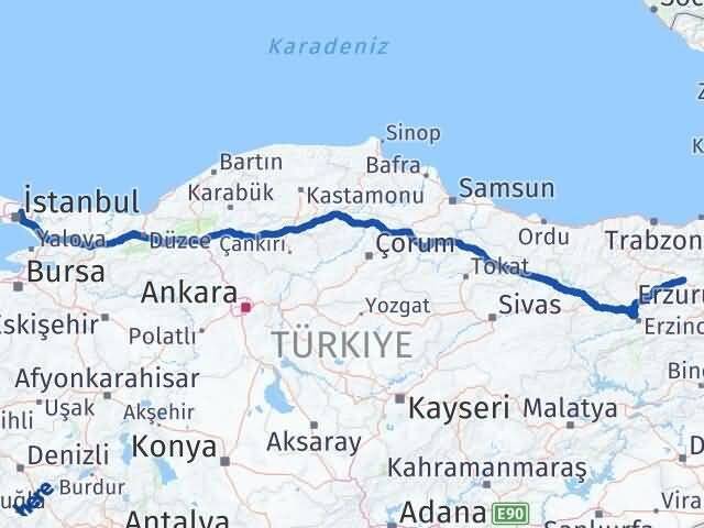 İstanbul Beykoz Bayburt Arası Kaç Km - Yol Haritası