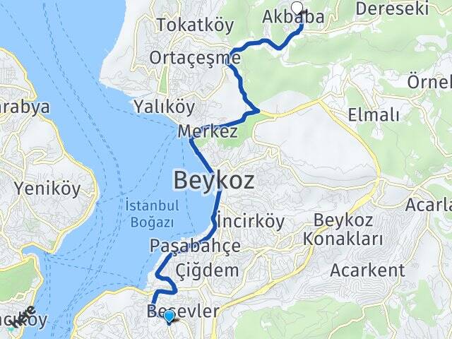 İstanbul Beykoz Çubuklu Akbaba Beykoz Arası Kaç Km - Yol Haritası