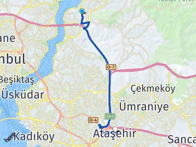 İstanbul Beykoz Çubuklu Ataşehir Arası Kaç Km - Yol Haritası