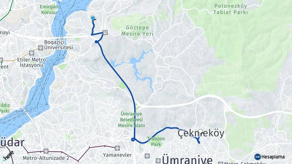 İstanbul Beykoz Çubuklu Çekmeköy Arası Kaç Km - Yol Haritası
